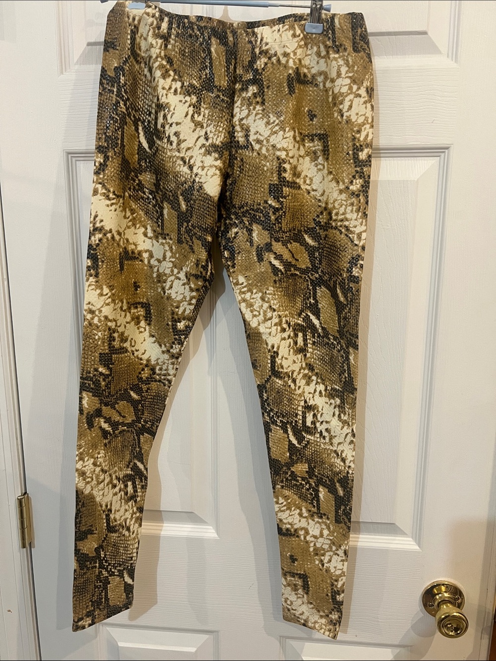 Costa Blanca Snake-Pattern Stretch Pants in Brown & Cream B108